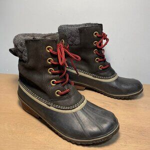 Sorel Black Leather Winter Boots Womens 9
